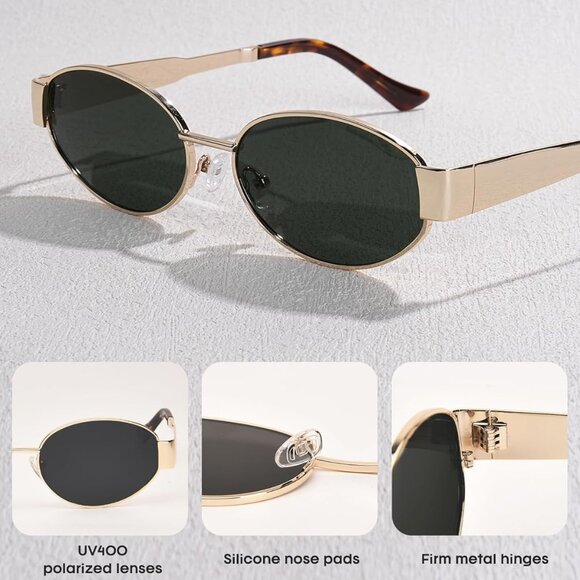 Womens Retro Oval Sunglasses Polarized UV400 Protection Durable Stainless - Picture 6 of 7